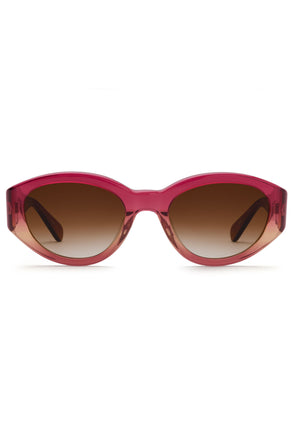 LUCY | Hibiscus Handcrafted, luxury dark pink gradient acetate medium sized oval wrap KREWE sunglasses