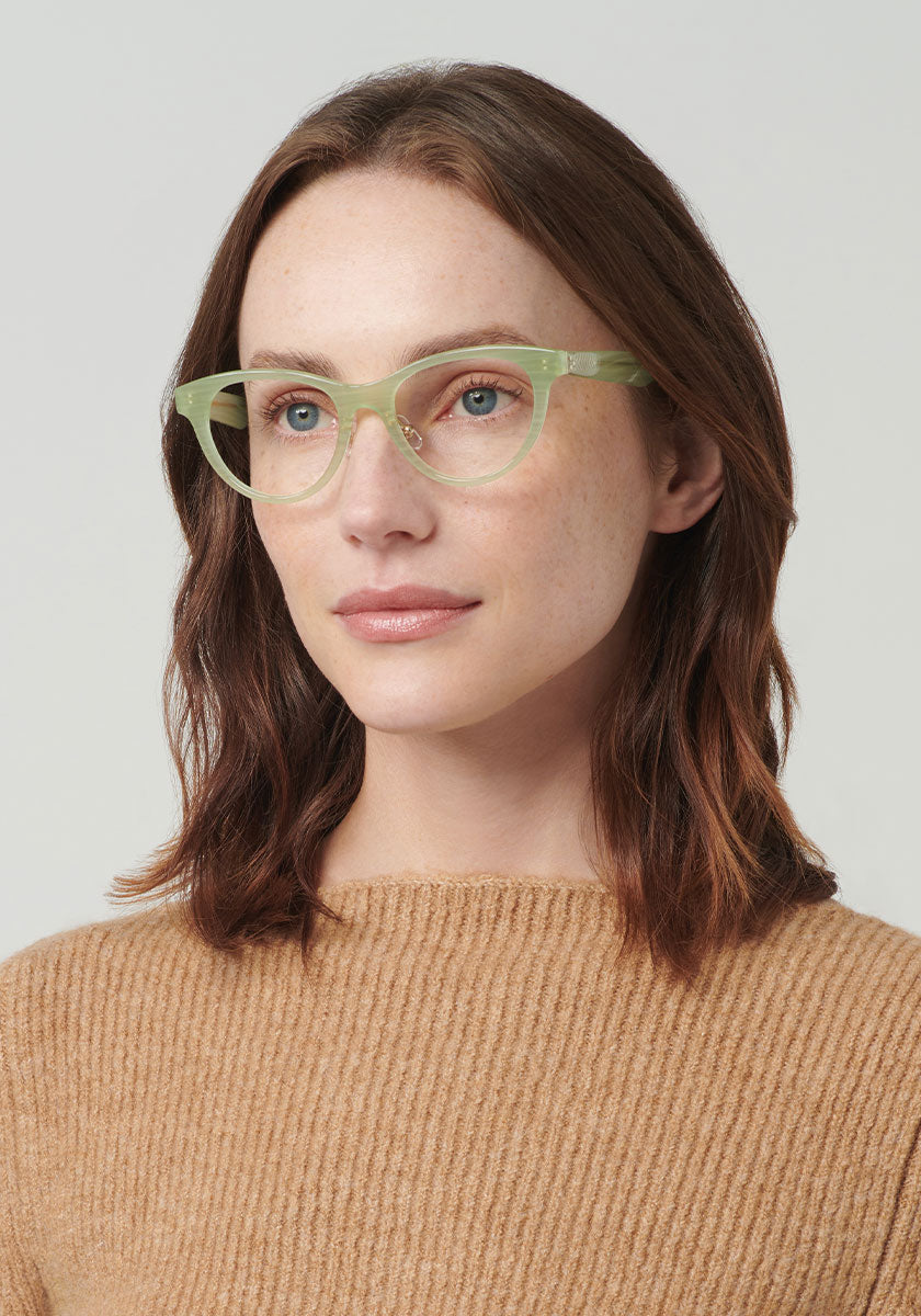 KREWE ANNETTE | Basil, Handcrafted, Luxury Acetate Green Glasses womens model | Model: Vanessa