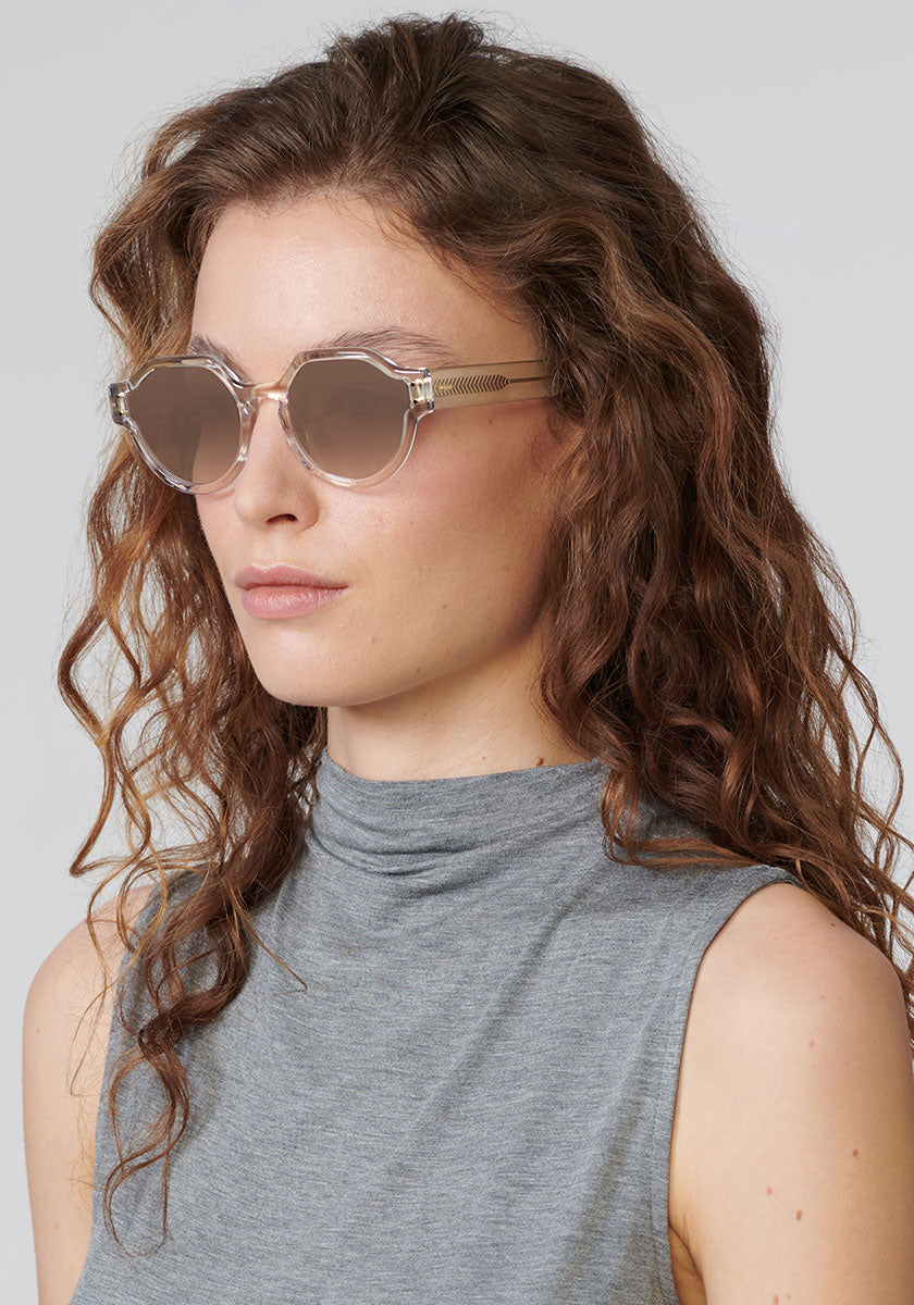 ASTOR | Crystal Mirrored Handcrafted, luxury clear acetate KREWE sunglasses womens model | Model: Helouise