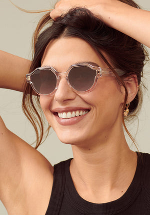 ASTOR | Crystal Mirrored Handcrafted, luxury clear acetate KREWE sunglasses womens model | Model: Olga
