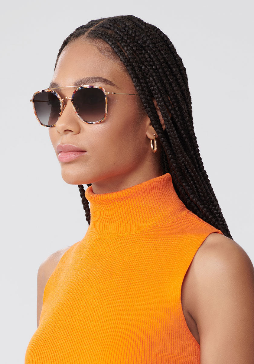 AUSTIN | Capri 24K Titanium Handcrafted, Luxury multicolored acetate KREWE sunglasses womens model | Model: Dido