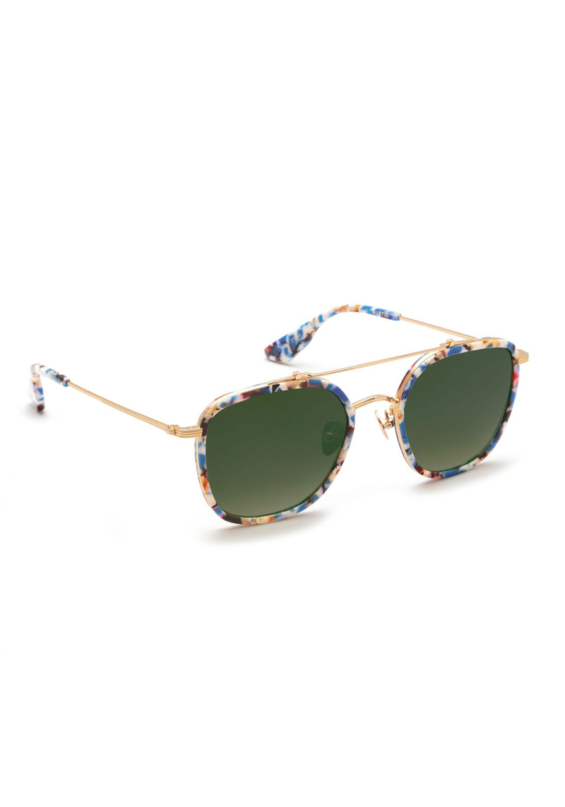 KREWE - Designer Square Aviator Sunglasses - AUSTIN | Santorini 18K Titanium Mirrored Handcrafted, luxury colorful blue acetate sunglasses. Similar to Oliver Peoples sunglasses, moscot sunglasses