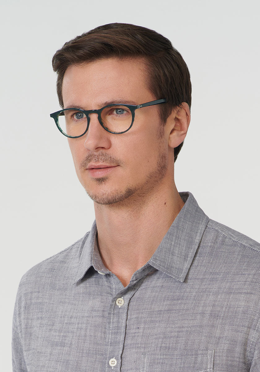 KREWE BAXTER | Grey Ivy Handcrafted, luxury green acetate eyeglasses mens model | Model: Tom