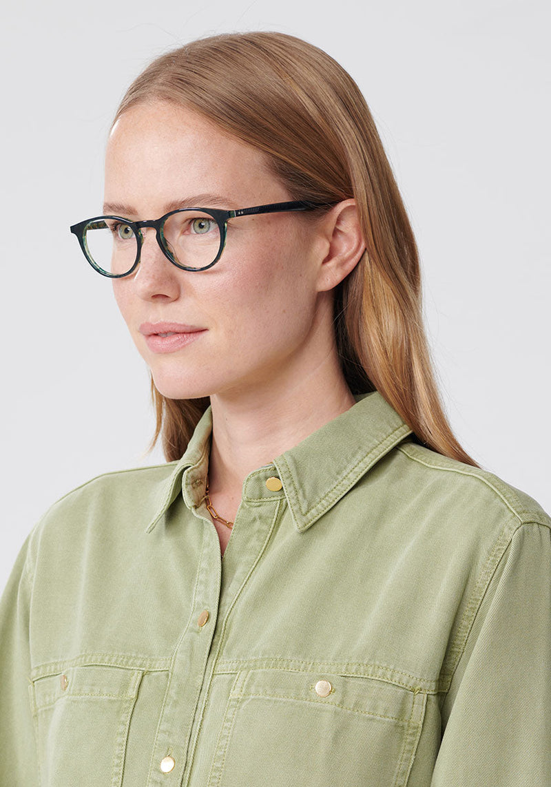 KREWE BAXTER | Grey Ivy Handcrafted, luxury green acetate eyeglasses womens model | Model: Annelot