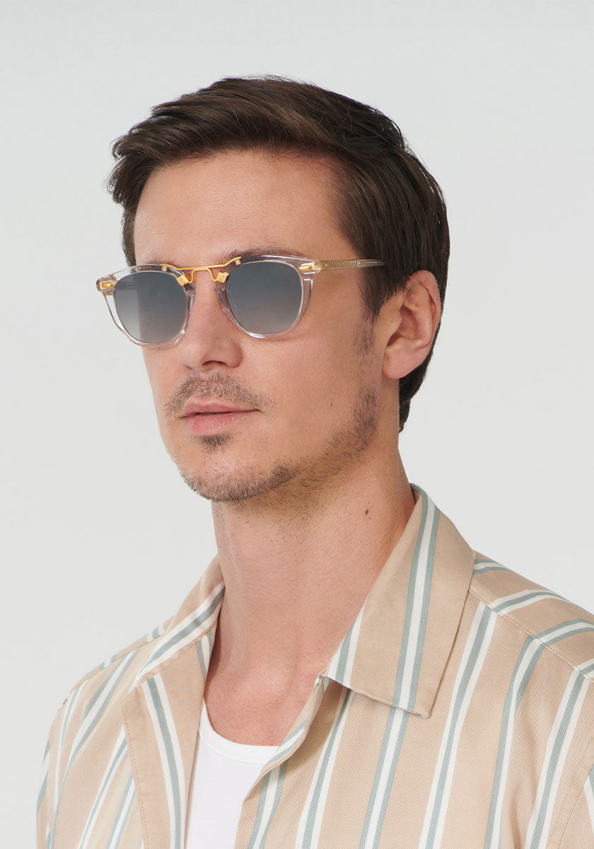 BEAU | Crystal Mirrored 24K Handcrafted, luxury clear acetate KREWE sunglasses mens model | Model: Tom