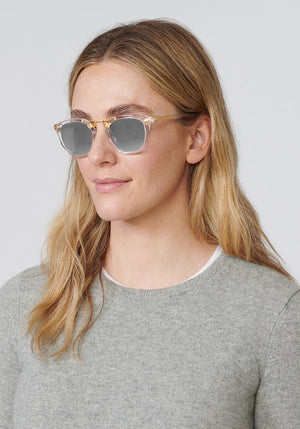 BEAU | Crystal Mirrored 24K Handcrafted, luxury clear acetate KREWE sunglasses womens model | Model: Brooke