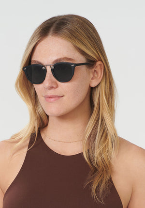 BEAU | Matte Black Polarized Handcrafted, luxury matte black acetate KREWE sunglasses womens model | Model: Brooke