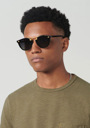KREWE BEAU NYLON | Black + Shadow 24K Polarized Handcrafted, Black Acetate Luxury Sunglasses mens model | Model: Brandon