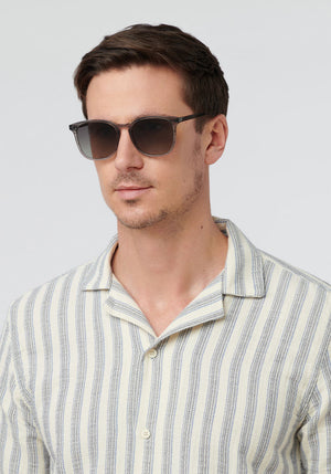 BLAKE | Birch Polarized Handcrafted, luxury grey acetate KREWE sunglasses mens model | Model: Tom