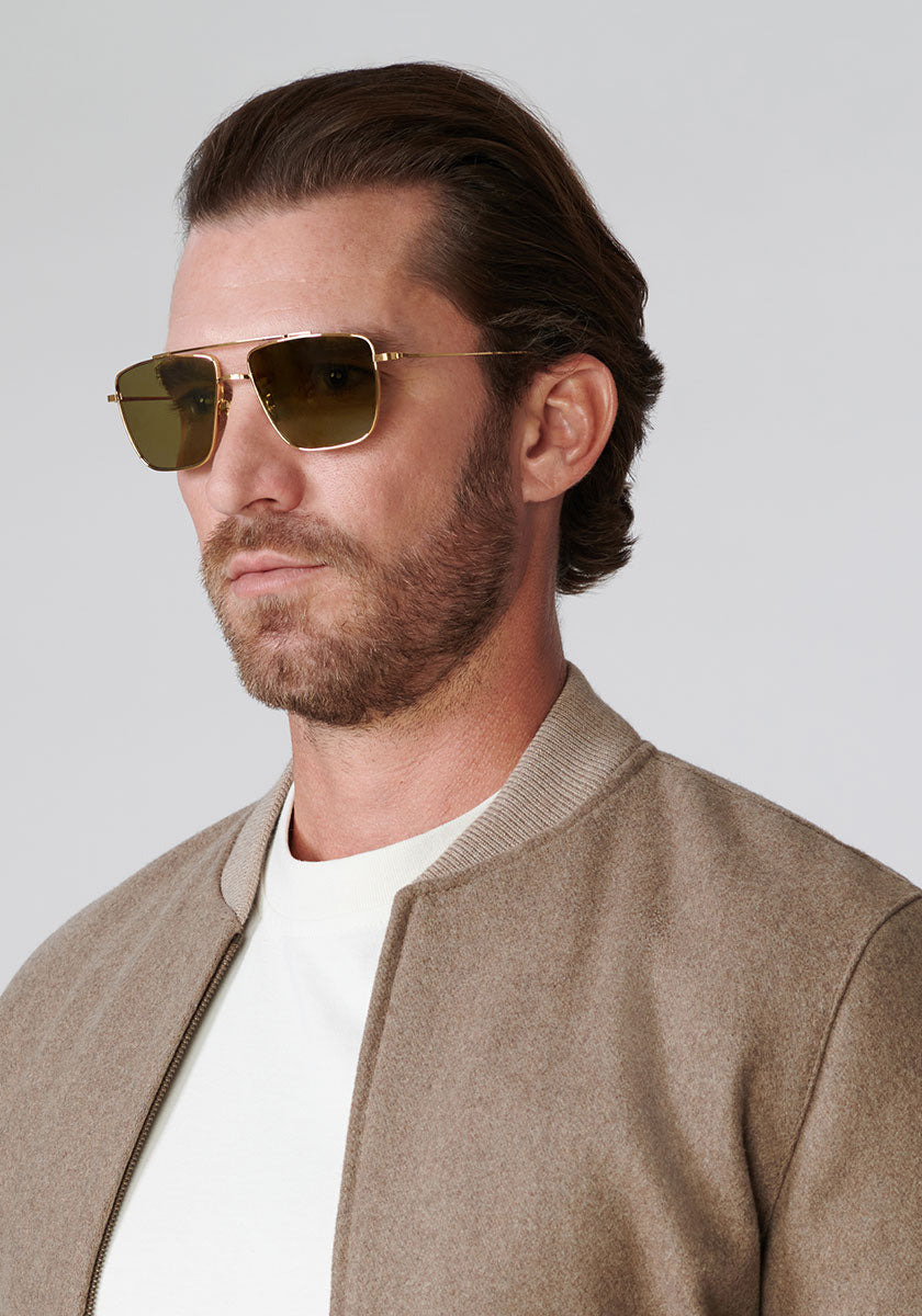 BOLDEN | 24K Polarized Handcrafted, Luxury Titanium KREWE Sunglasses mens model | Model: Zach