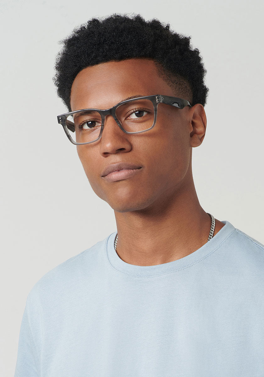 KREWE BOOKER | Birch Handcrafted, Luxury Grey Acetate Glasses mens model | Model: Brandon