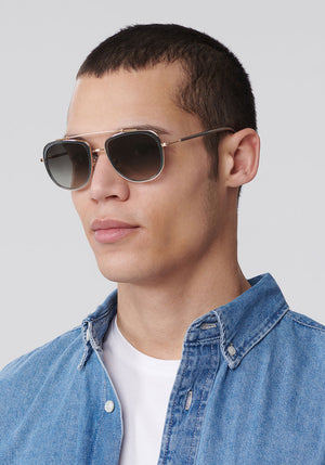 BRETON | Siren Handcrafted, luxury grey acetate and stainless steel KREWE aviator sunglasses mens model | Model: TJ