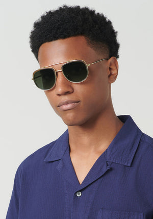 BRETON II | Matcha + Pine 12K Polarized Handcrafted, luxury green acetate KREWE sunglasses mens model | Model: Brandon