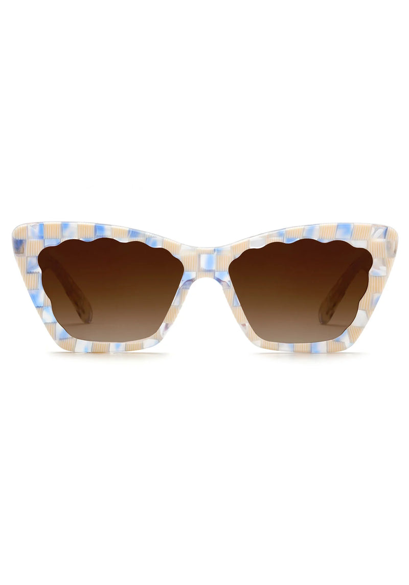BRIGITTE | Gingham Handcrafted, Blue and White Checkered Acetate KREWE Sunglasses
