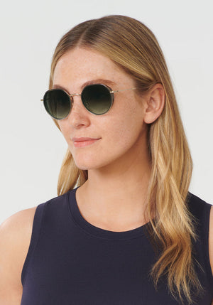 CALLIOPE | Matcha 12K + Matte Black Fade Handcrafted, luxury acetate KREWE sunglasses womens model | Model: Brooke