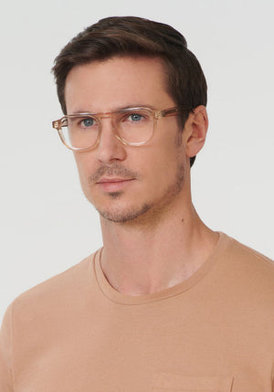 KREWE CALVIN | Buff Handcrafted, luxury clear acetate eyeglasses mens model | Model: Tom