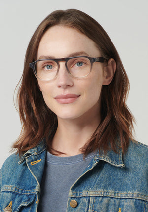 CALVIN | Steam Handcrafted, luxury grey acetate KREWE glasses womens model | Model: Vanessa