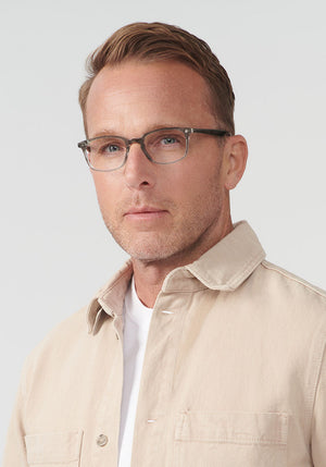 KREWE CARLYLE | Birch Handcrafted, luxury grey acetate eyeglasses mens model | Model: Tim