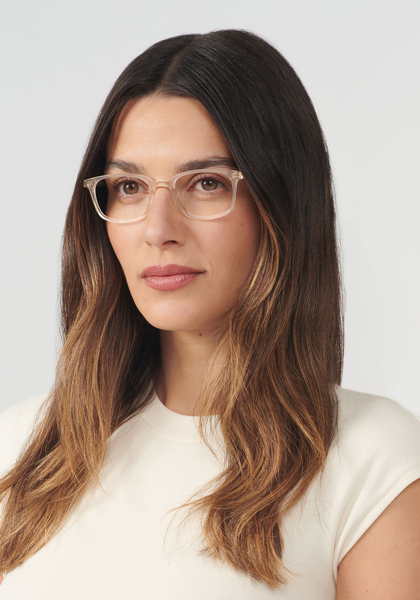 KREWE CARLYLE | Buff Handcrafted, luxury clear acetate eyeglasses womens model | Model: Olga