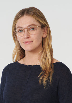 KREWE Carson | Buff handcrafted acetate eyewear womens model | Model: Brooke