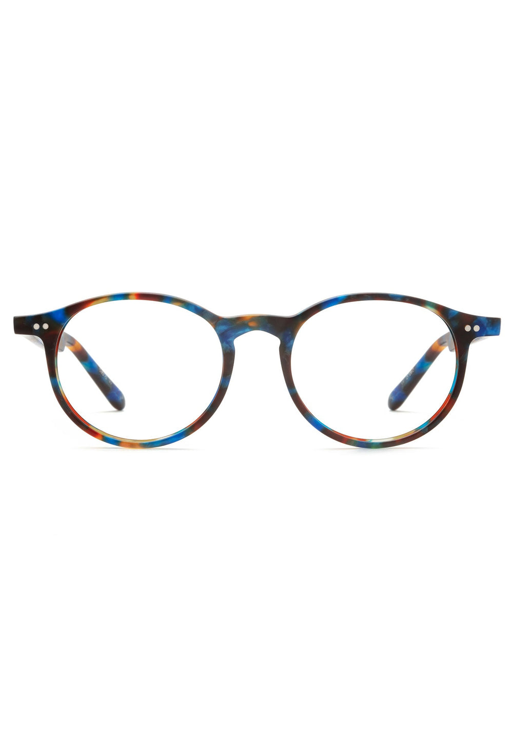 CARSON II | Matte Blue Steel Handcrafted, luxury blue tortoise round KREWE eyeglasses