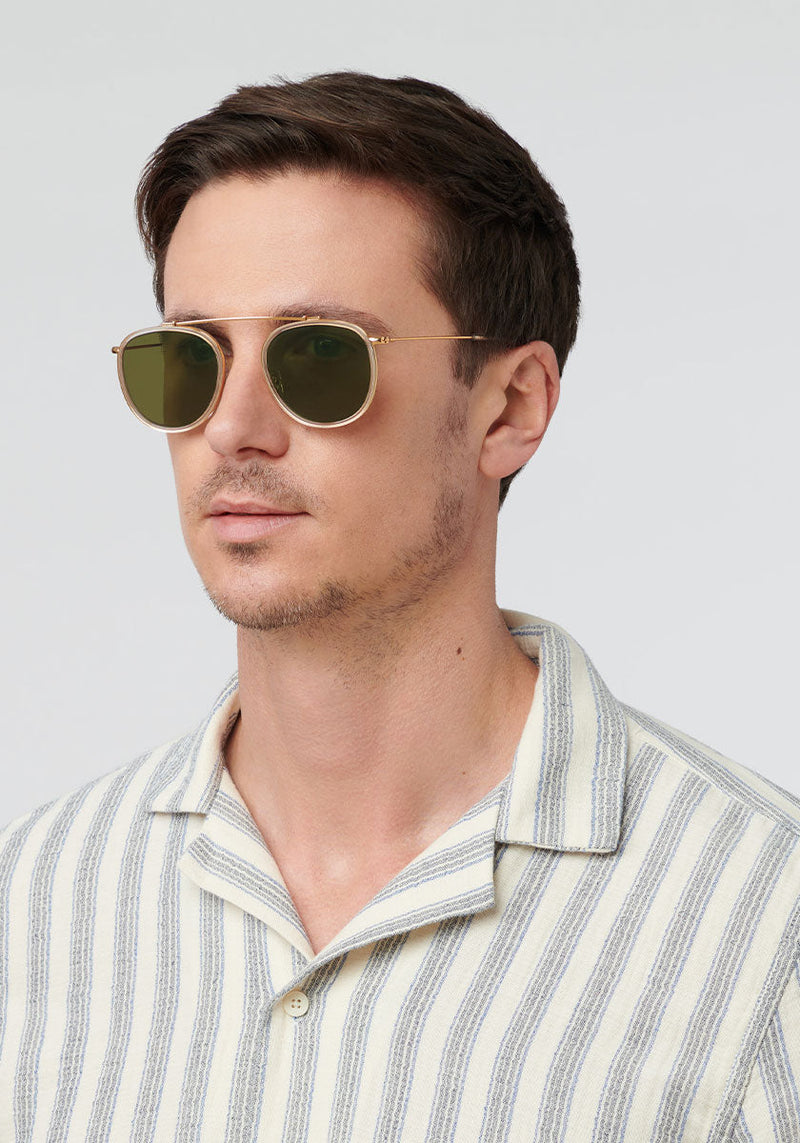 CHARTRES | Crystal 24K Polarized Handcrafted, Luxury clear acetate KREWE sunglasses mens model | Model: Tom