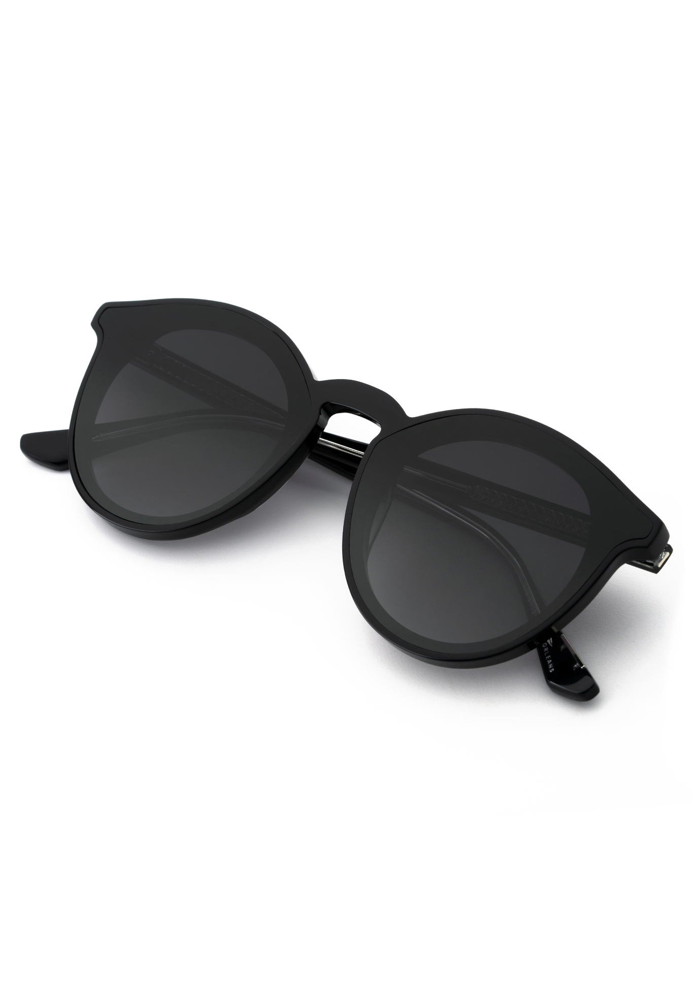 COLLINS NYLON | Black + Black and Crystal handcrafted, luxury black acetate KREWE round sunglasses