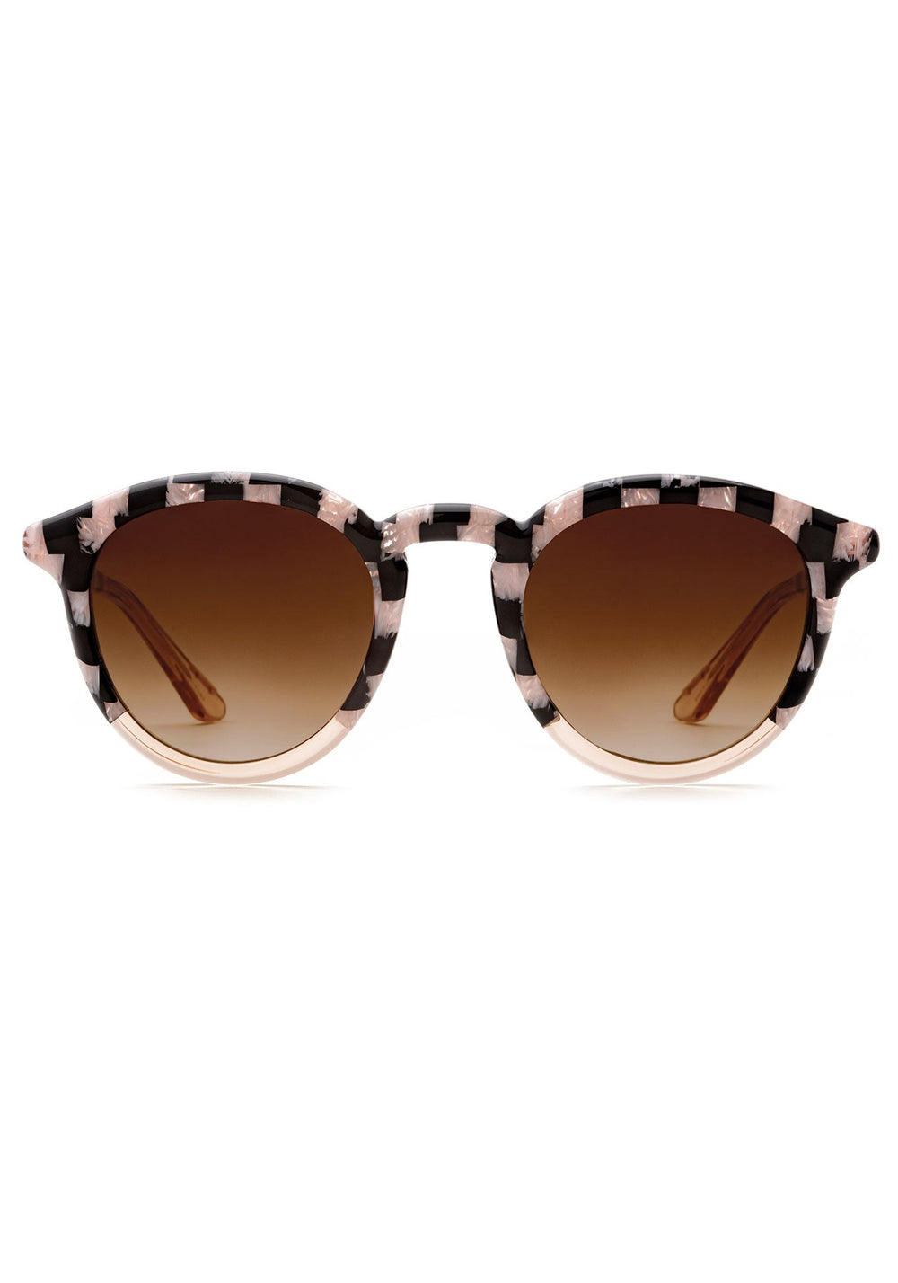 COLLINS | Harlequin to Petal Handcrafted, luxury pink and black checkered acetate KREWE sunglasses