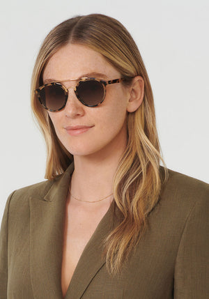 DANTE | Iberia 24K Polarized Handcrafted, luxury tortoise shell acetate KREWE sunglasses womens model | Model: Brooke