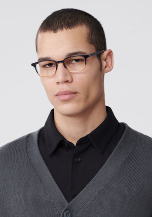 KREWE DAWSON | Comet + Twilight handcrafted, luxury yellow and navy split acetate eyeglasses mens model | Model: TJ