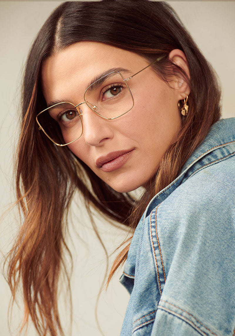 DOROTHY | 12K + Basil Handcrafted, 12k Gold Plated Krewe Eyeglasses womens model campaign | Model: Olga