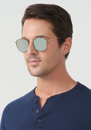 EARHART | Matte Black + 24K Titanium Mirrored Handcrafted, Luxury 24K Gold Plated KREWE Sunglasses mens model | Model: Andrew