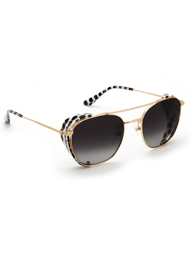 EARHART BLINKER | Matte Black + 24K Domino Handcrafted, luxury black and white spotted acetate KREWE sunglasses