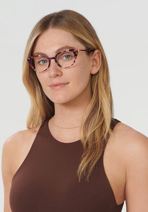 KREWE EMMA | Stardust Handcrafted, luxury red and pink acetate eyeglasses womens model | Model: Brooke