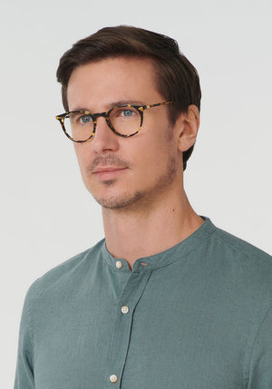 KREWE EVAN | Zulu Handcrafted, Luxury Tortoise Acetate Eyeglasses mens model | Model: Tom