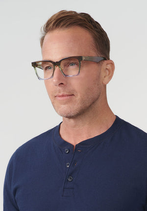 KREWE - FOSTER | Matcha Handcrafted, luxury blue and green acetate eyeglasses mens model | Model: Tim