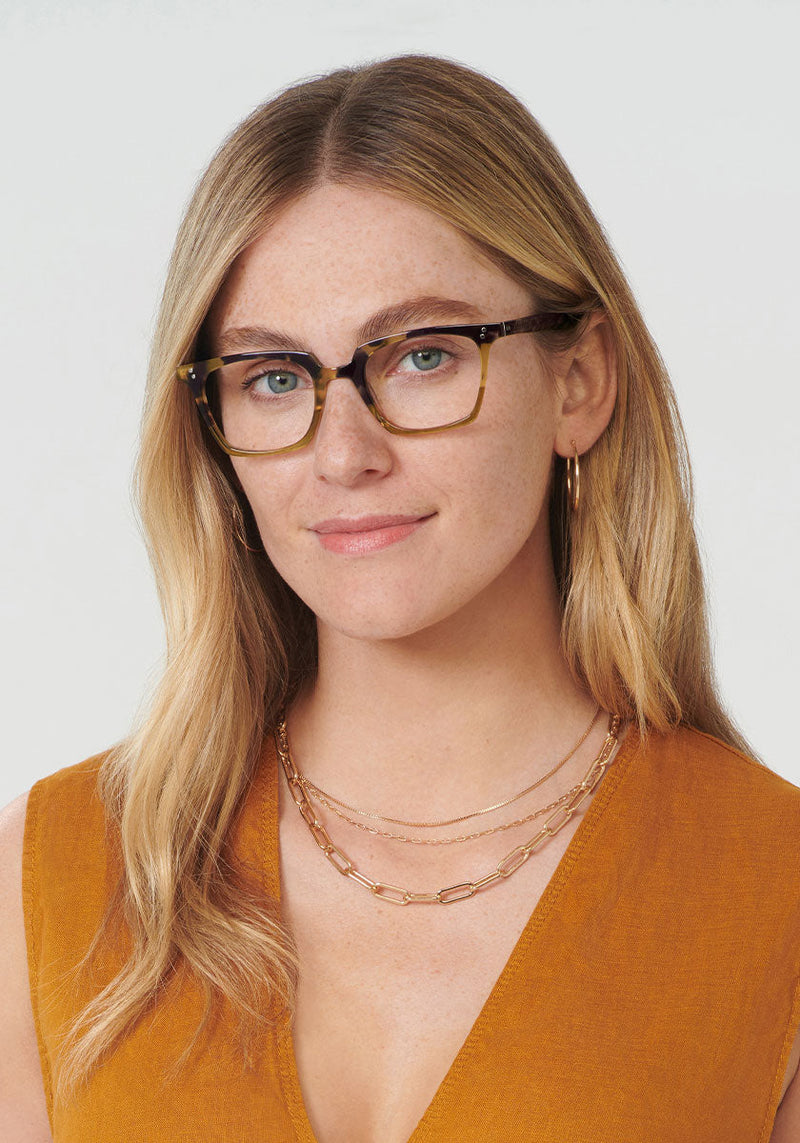 KREWE HOWARD | Fennel to Hazel Handcrafted, luxury brown acetate eyeglasses womens model | Model: Brooke
