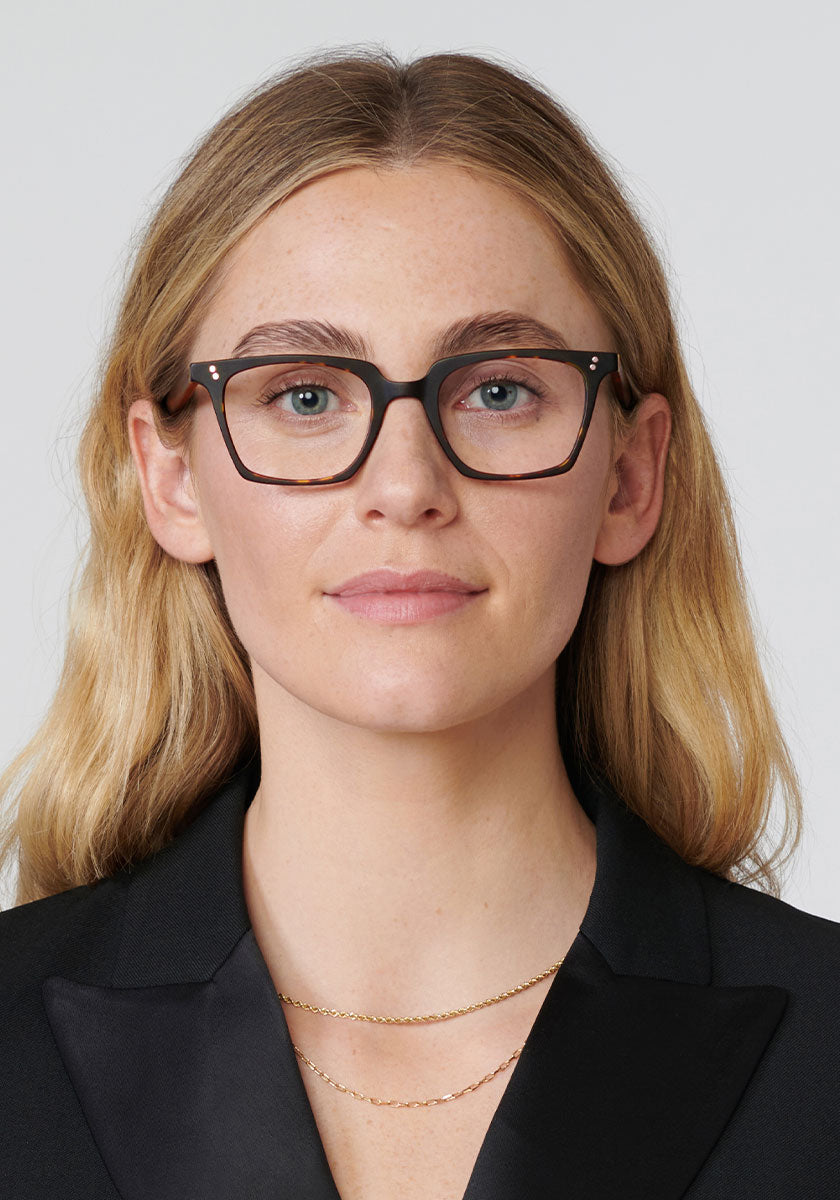 KREWE HOWARD | Matte Sazerac Handcrafted, Luxury Brown Acetate Eyeglasses womens model | Model: Brooke