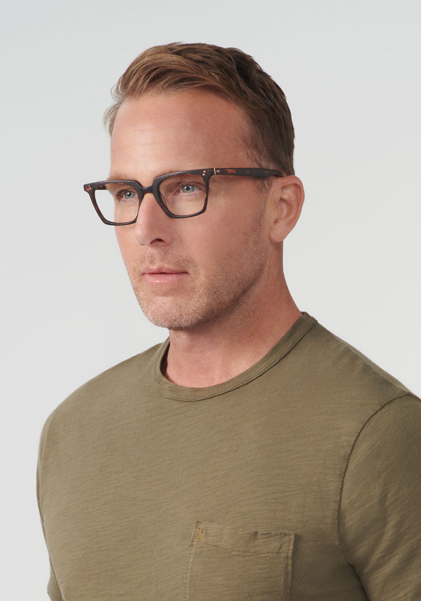KREWE HOWARD | Matte Sazerac Handcrafted, Luxury Brown Acetate Eyeglasses mens model | Model: Tim
