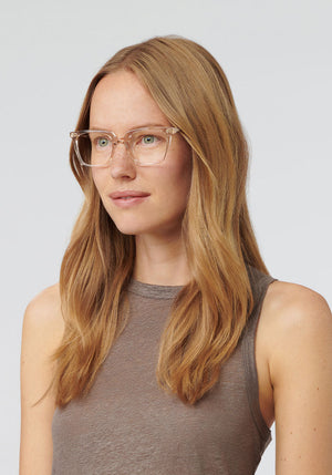 KREWE - HOWARD II | Buff Handcrafted, luxury pink acetate eyeglasses womens model | Model: Annelot