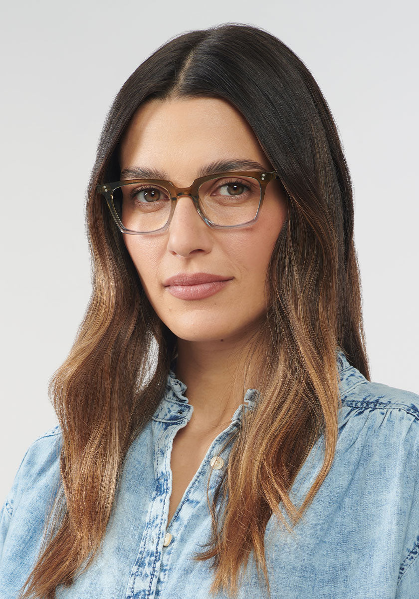 KREWE HOWARD (49) | Green Tea Handcrafted, Luxury, Designer Green and Blue Acetate Eyeglasses womens model | Model: Olga