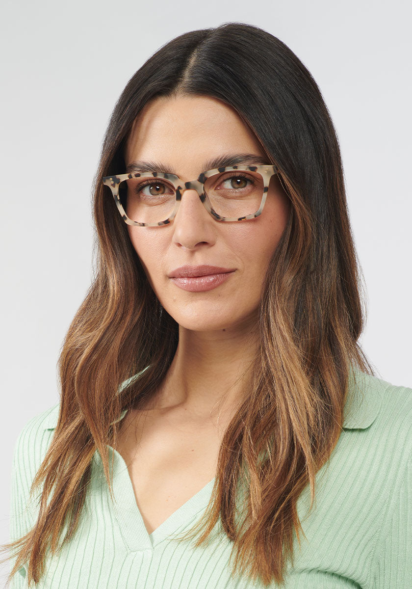 KREWE HOWARD (49) | Matte Oyster Handcrafted, luxury, designer matte tortoise shell acetate eyeglasses womens model | Model: Olga