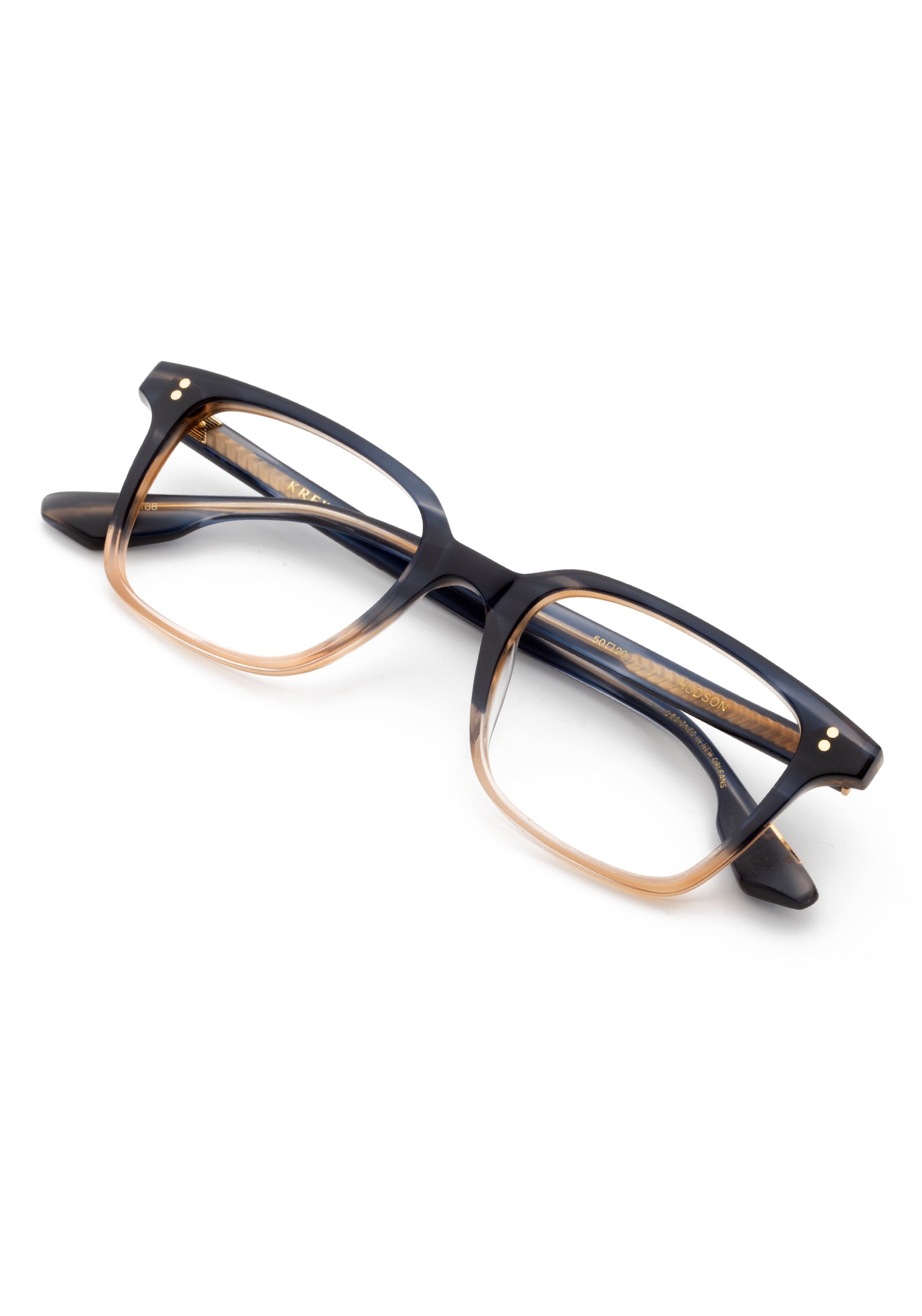 KREWE - HUDSON | Comet + Twilight Handcrafted, luxury yellow and navy split acetate eyeglasses