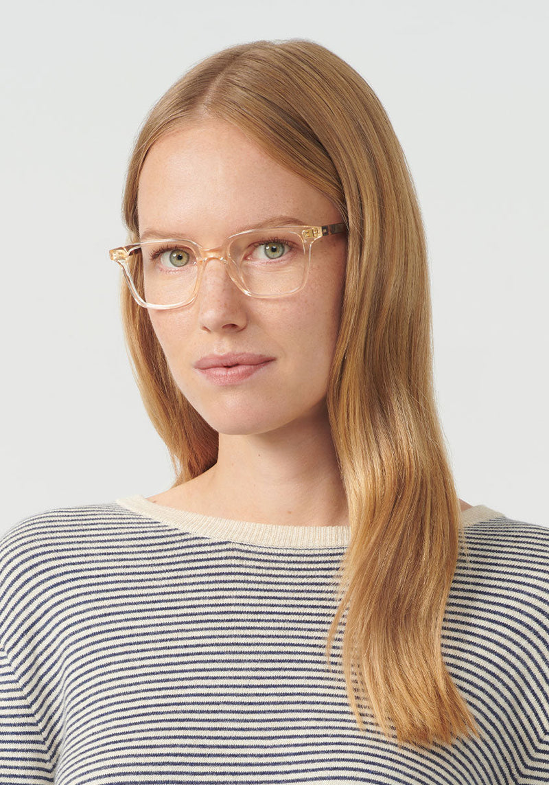 HUDSON | Haze + Rye Handcrafted, luxury yellow acetate KREWE glasses womens model | Model: Annelot