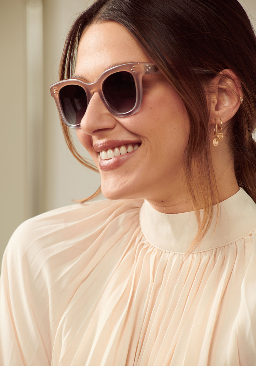 JENA | Quartz Handcrafted, luxury pink acetate KREWE sunglasses womens model campaign | Model: Olga