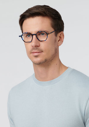 KREWE - JULIEN | Blue Steel Handcrafted, luxury blue acetate eyeglasses mens model | Model: Tom