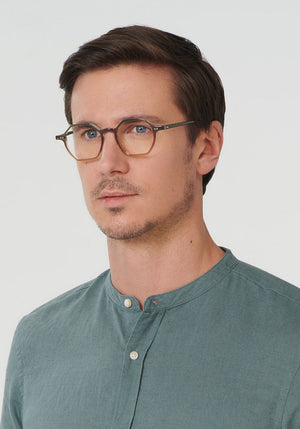 KREWE - JULIEN | Wasabi Handcrafted, luxury green and orange acetate eyeglasses mens model | Model: Tom