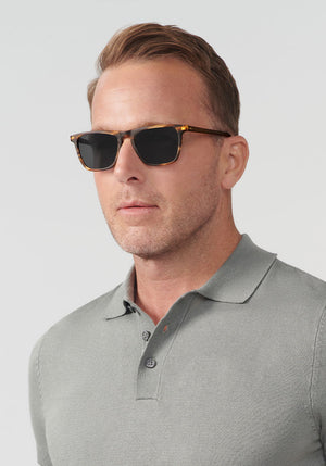 LAFITTE | Matte Oak + Matte Hunter Polarized Handcrafted, Luxury Brown Acetate KREWE Sunglasses mens model | Model: Tim