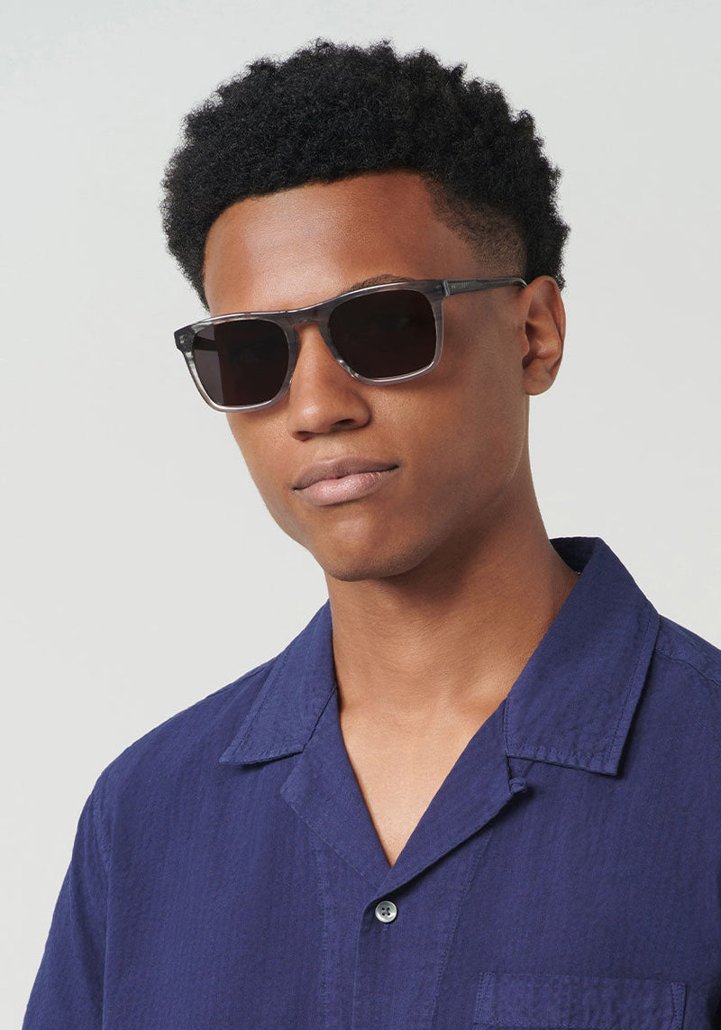 LENOX | Birch Handcrafted, luxury grey acetate KREWE sunglasses mens model | Model: Brandon