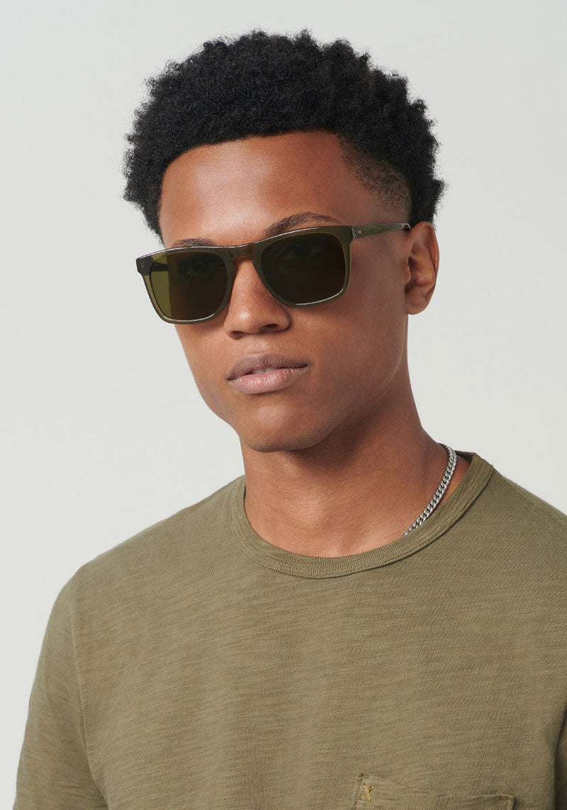 LENOX | Sage Polarized Handcrafted, luxury green acetate KREWE sunglasses mens model | Model: Brandon